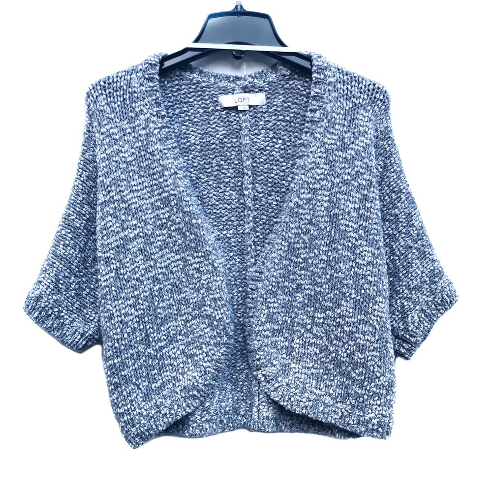 LOFT Marled Knit Short Sleeve Drop Shoulders Open Cardigan Casual Sweater EUC M